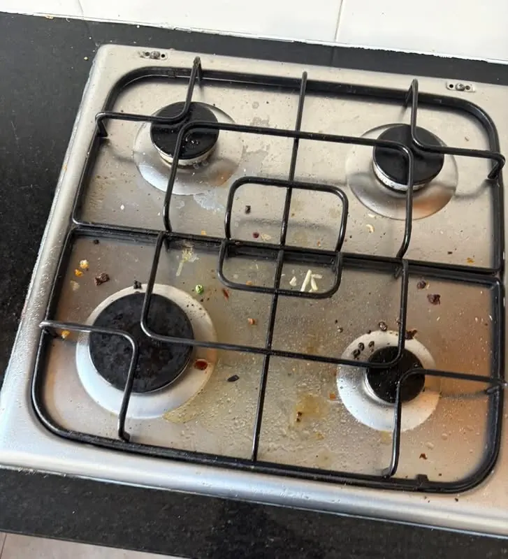 Gas hob degreased before cleaning