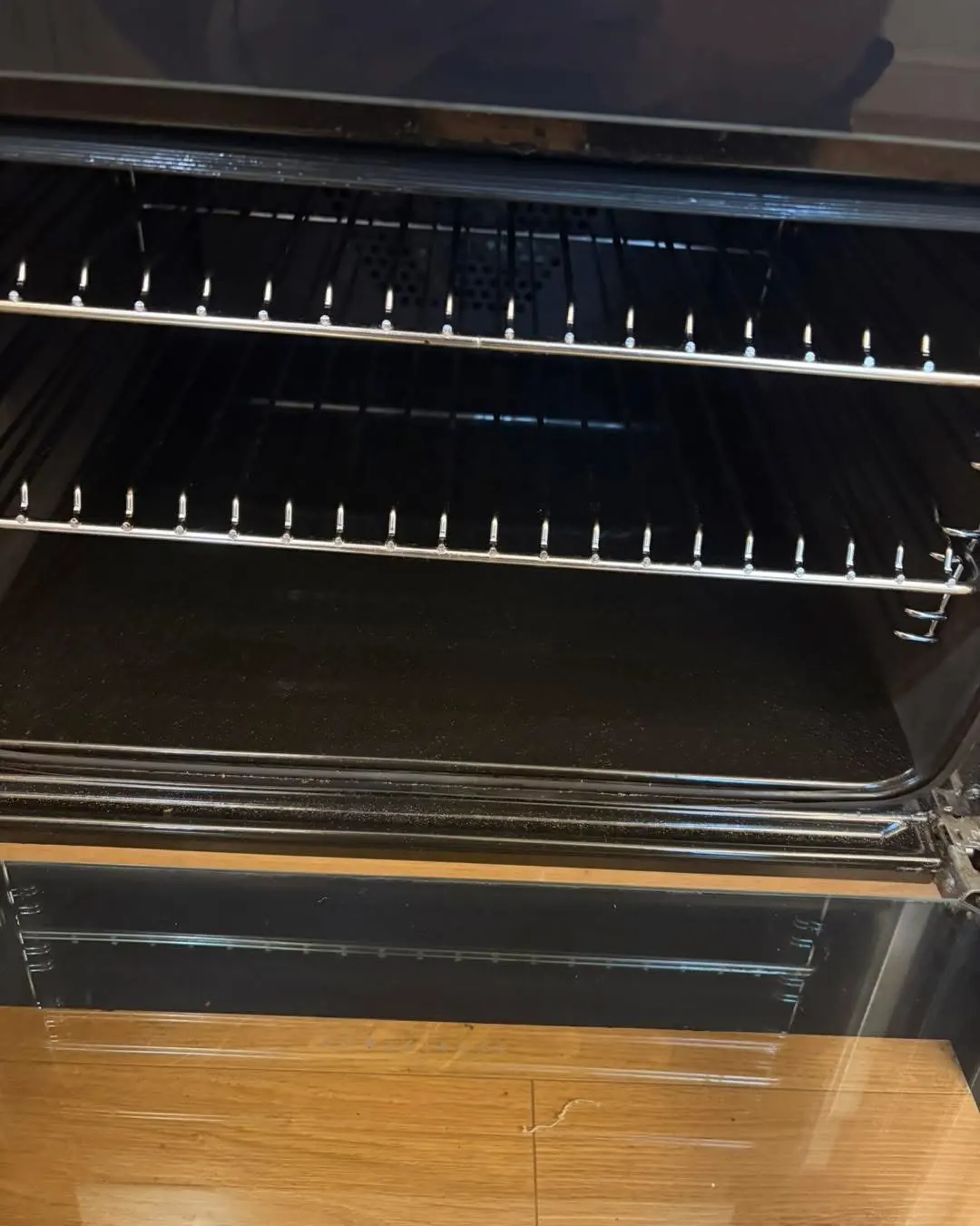 Inside of an oven after a deep clean, grease free